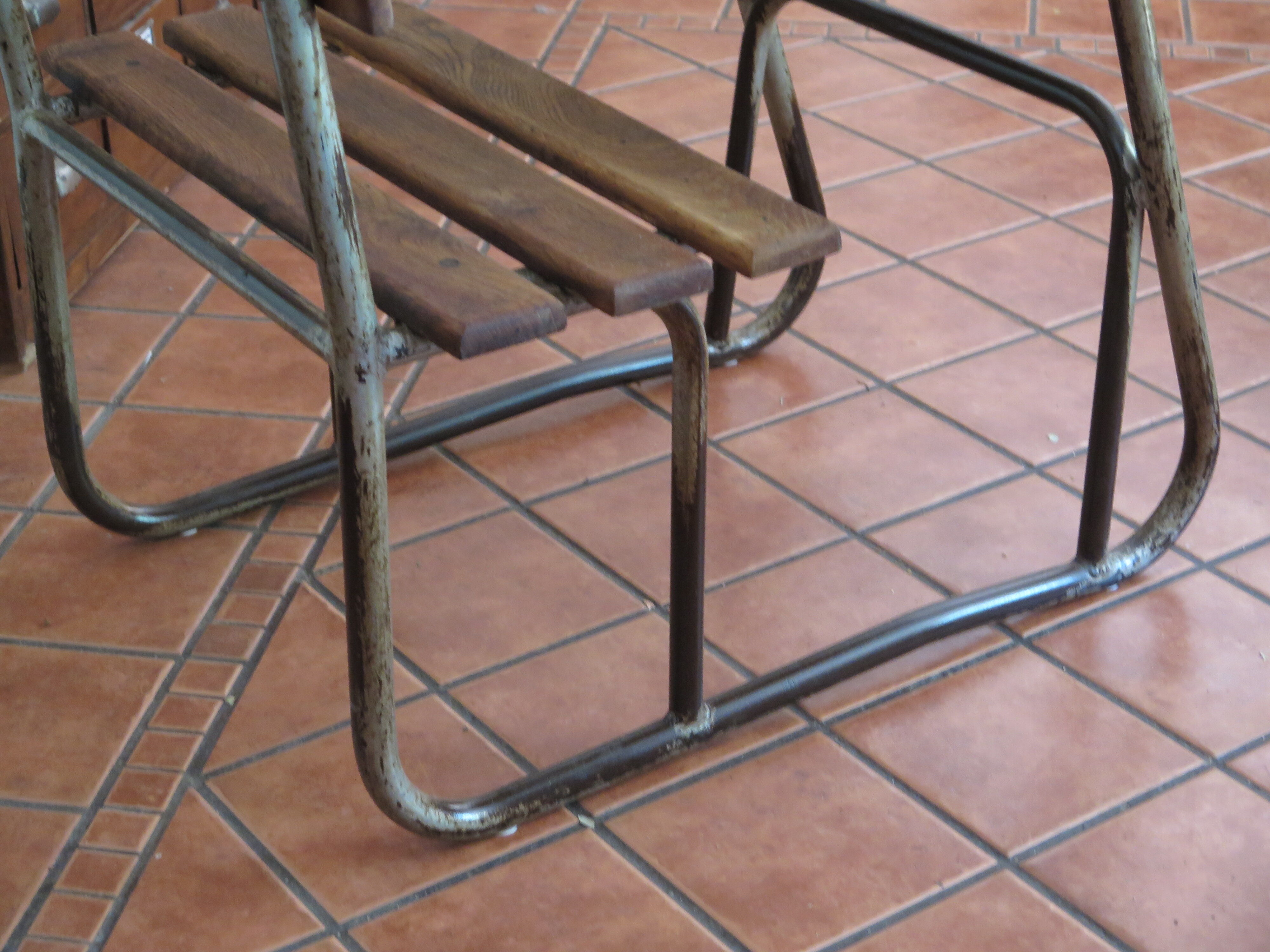 Industrial style oak and metal school desk