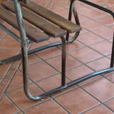 Industrial style oak and metal school desk