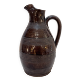 Ancien Pot pichet brutaliste en grès marron du Berry vintage carafe