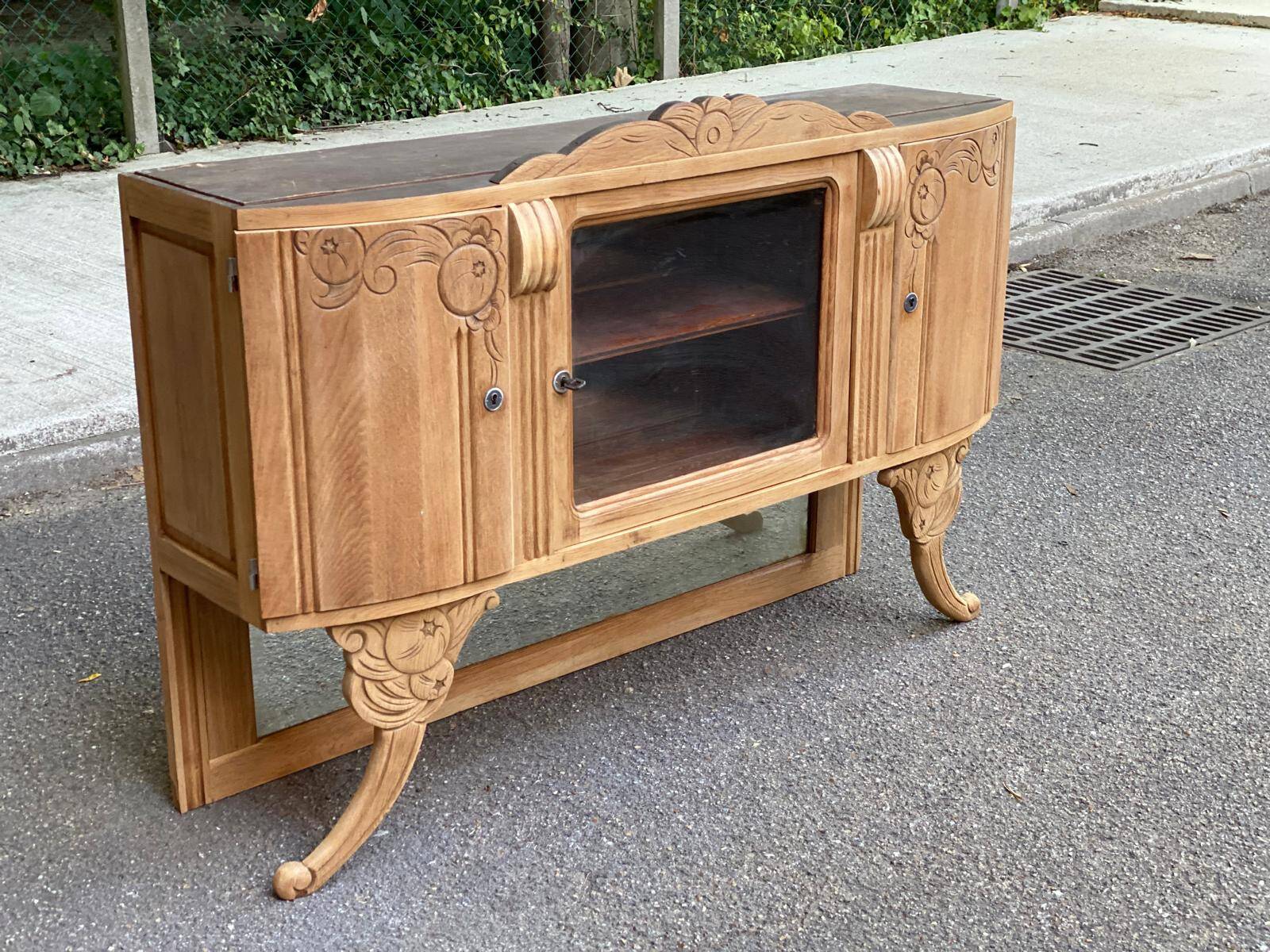 Vintage wooden display cabinet art deco 1940s