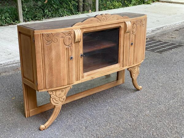 Vitrine vaisselier vintage en bois massif art déco 1940