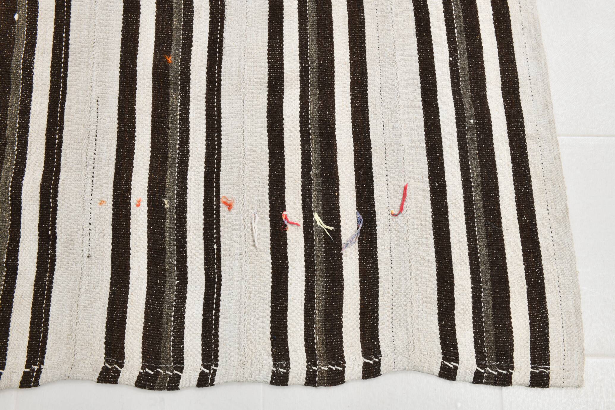 7x10 Beige & Brown Handwoven Turkish Kilim Rug, 206x304 Cm