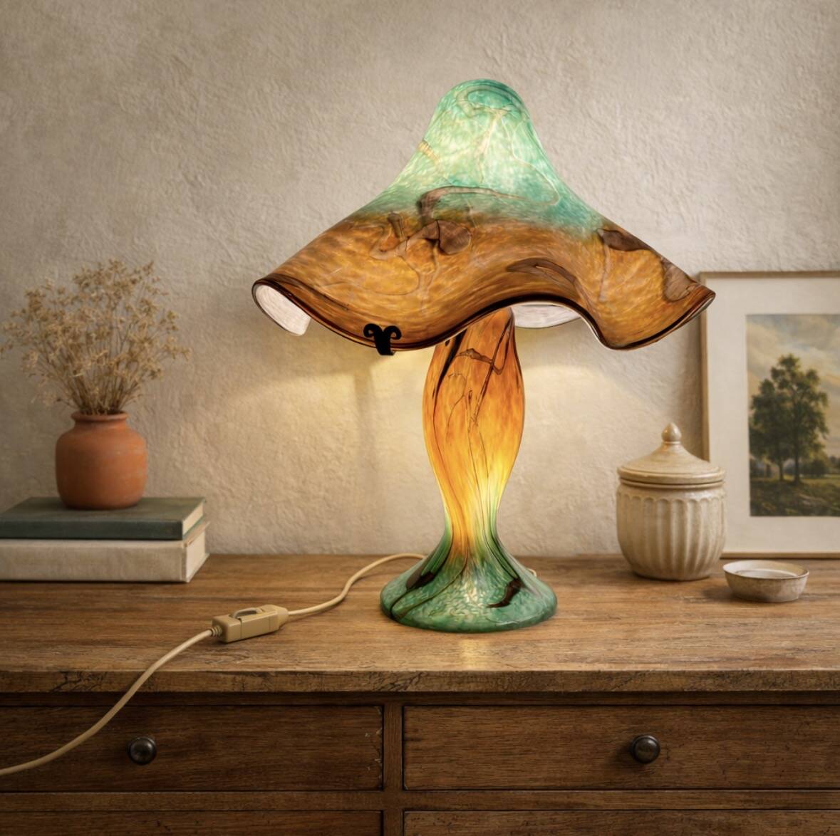 Large lamp signed by Jean-Michel Operto – blown glass with gold leaf