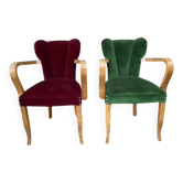 Paire de fauteuils bridge en velours cloutés vintage, années 50