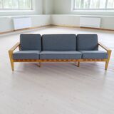Large 1960s "Bodö" canapé in oak, leather and wool, Svante Skogh, Sweden