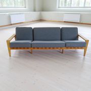 Large 1960s "Bodö" canapé in oak, leather and wool, Svante Skogh, Sweden