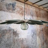 Suspension linen green fir, rattan and old vintage globe