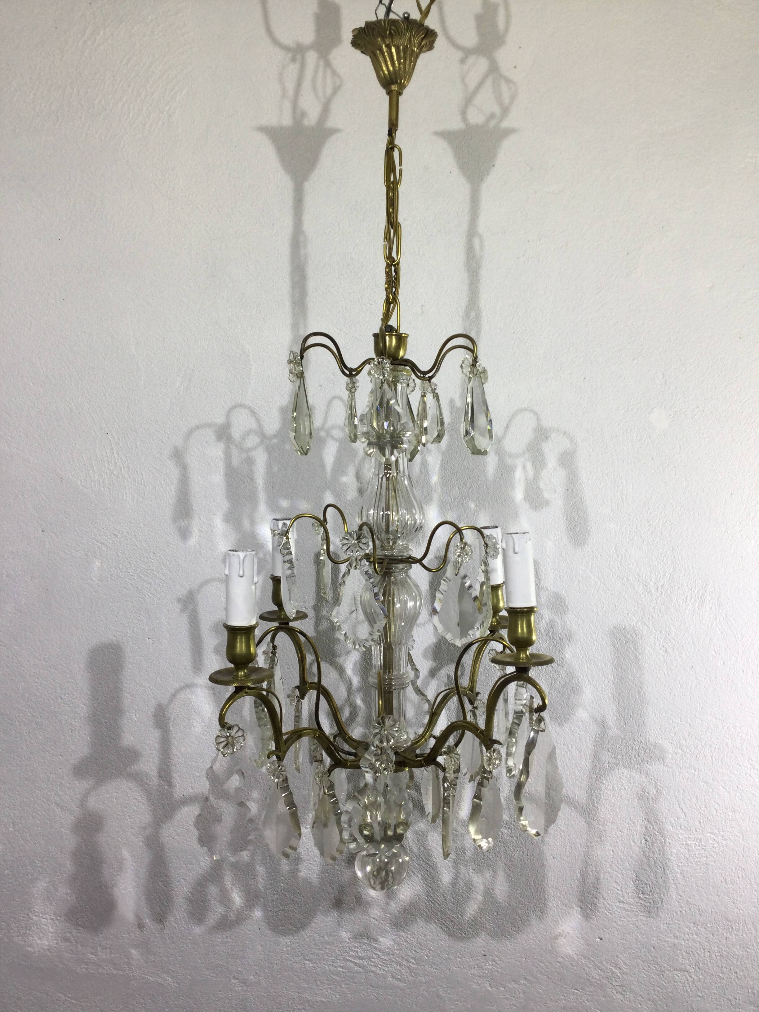 4 light bronze and crystal chandelier