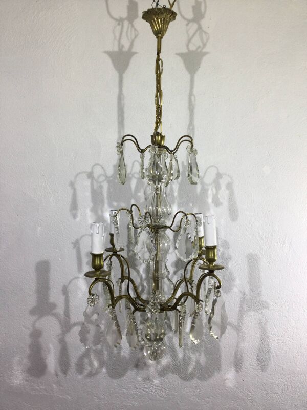 Lustre 4 lumières bronze et cristal