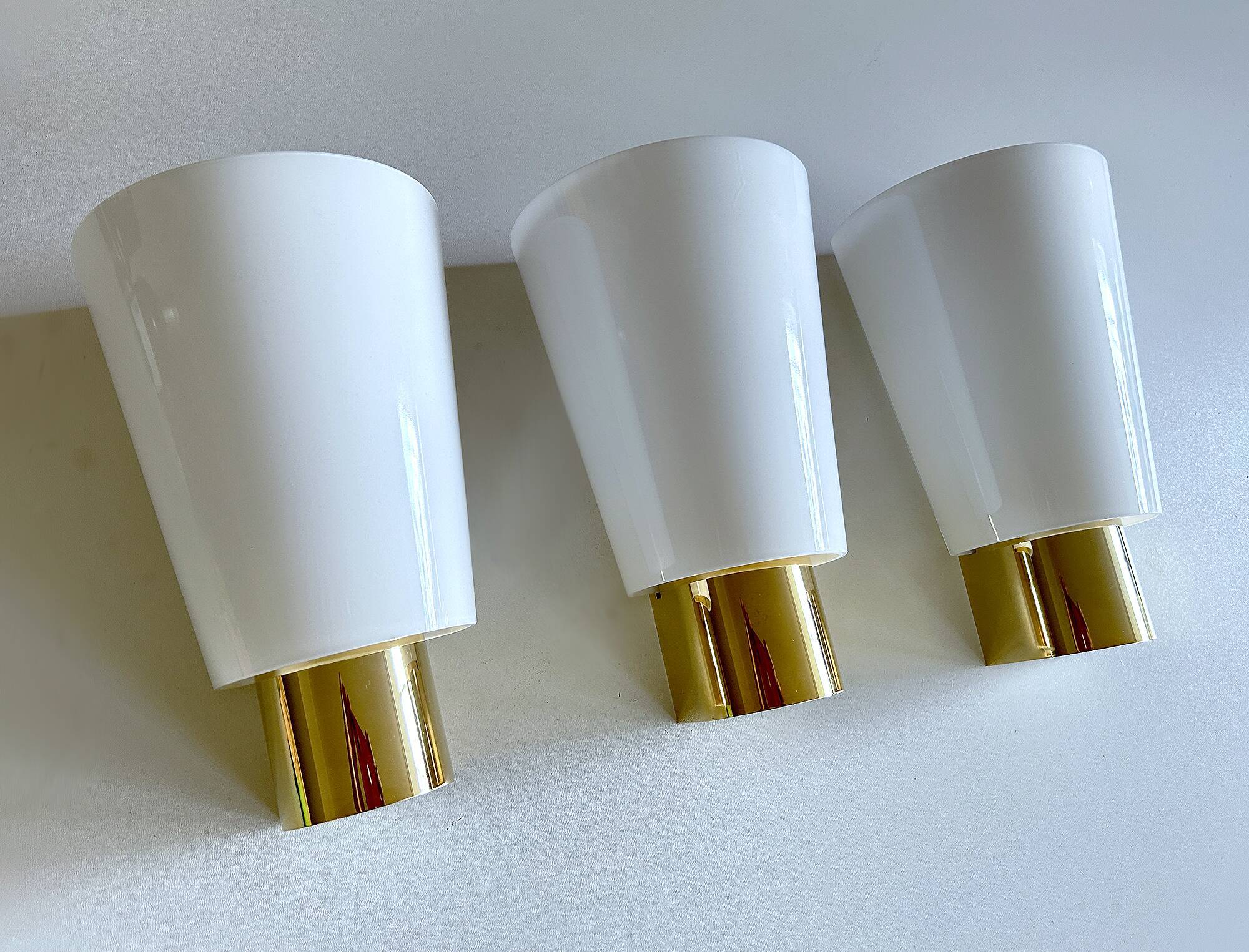 Set of 3 Vintage Limburg Wall Lights Gilded with fine gold, Glass