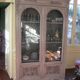Antique carved buffet display cabinet with gray patina