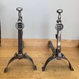 Large wrought iron andirons from the 18th century
