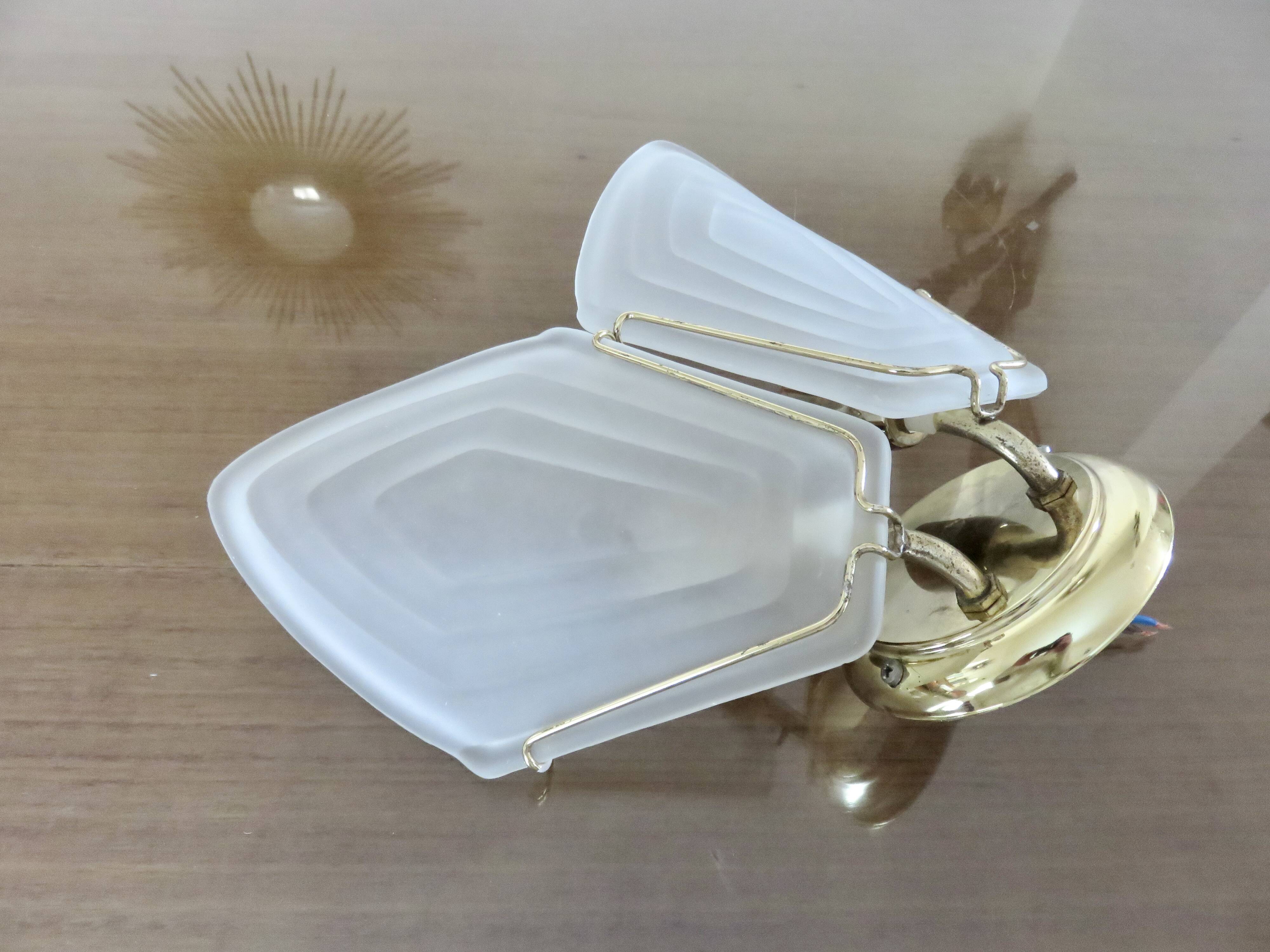 Double wall lamp in frosted glass and gold metal from the 70s