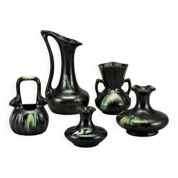 Large collection of 5 modernist glazed Belgian ceramics – Thulin / AIRAIN – Art Deco – 1930s-50s