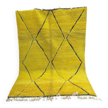 Tapis berbere fait main de oued zem artisanal jaune taille 140 x 260 cm