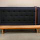 Scandinavian Daybed in Oak and dark Blue bouclé fabric with Leather accents