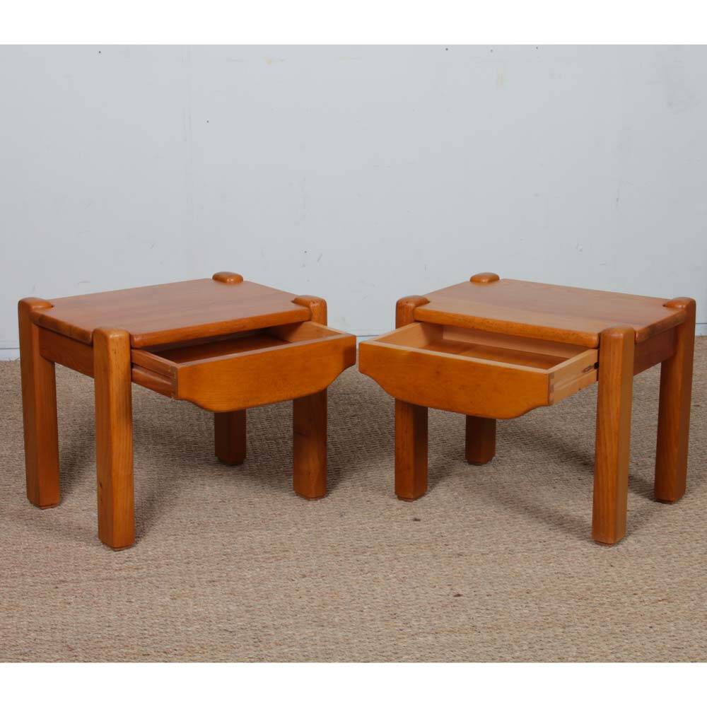 Pair of bedside tables in solid elm from the 1980s.