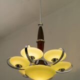 Art Deco Italian Chrome and "Incamiciato" Glass Chandelier, 1930s