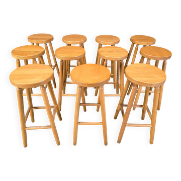 Tabourets de chalet de style alpin en bois, ensemble de 9 - années 1970