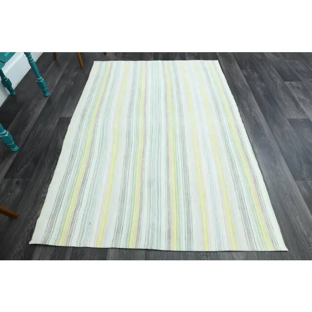 1970s Vintage Turkish Hand-Knotted Wool Cotton MultiColor Kilim Rug 147x217