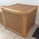 Trio of vintage tables in canning and rattan