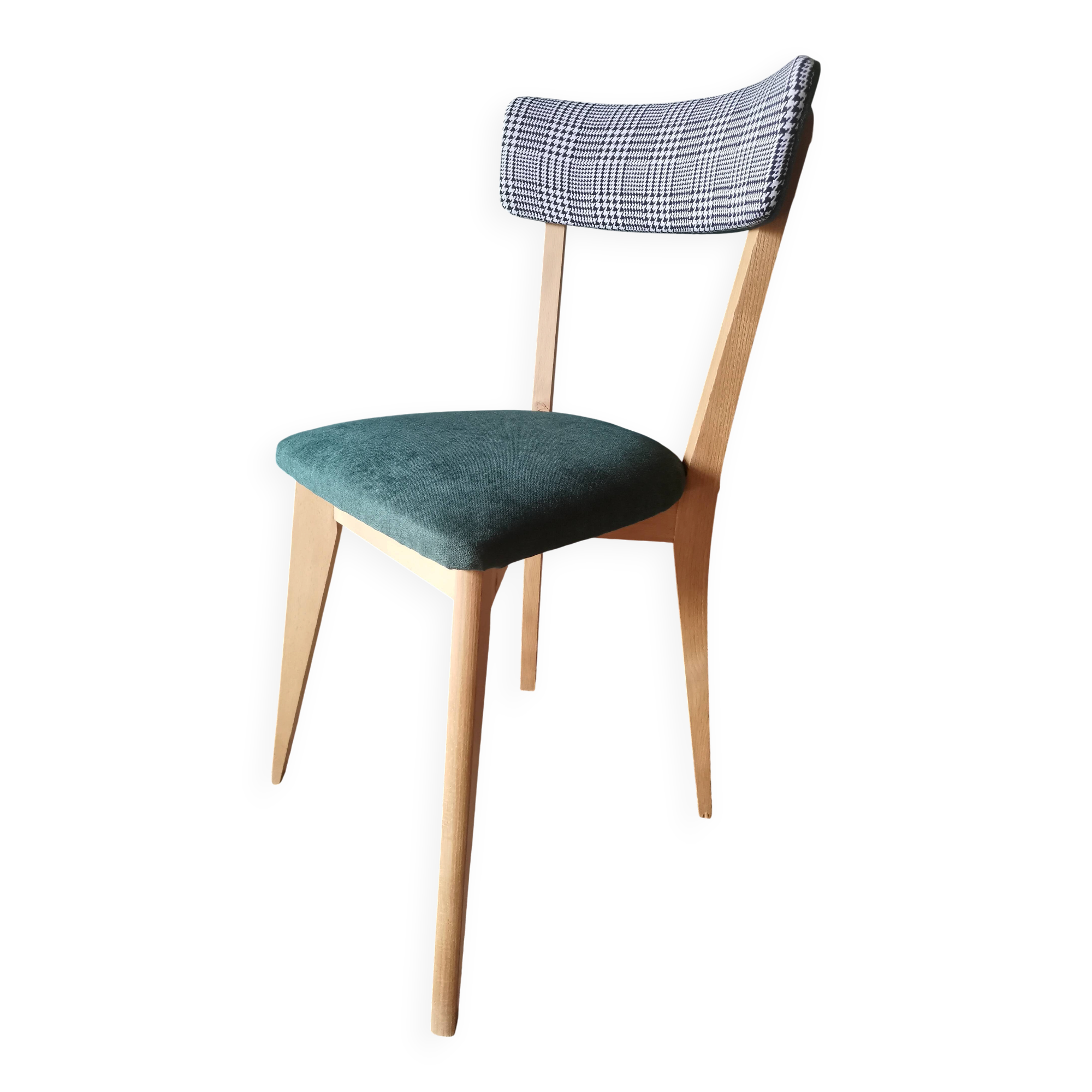 Green bistro chair with houndstooth pattern