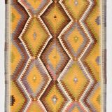 5x10 Kilim Mustard Yellow Geometric Style Area Vintage Kilim Rug,152x296 Cm