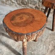 Vintage wooden tripod stools, set of 2, France 1960s