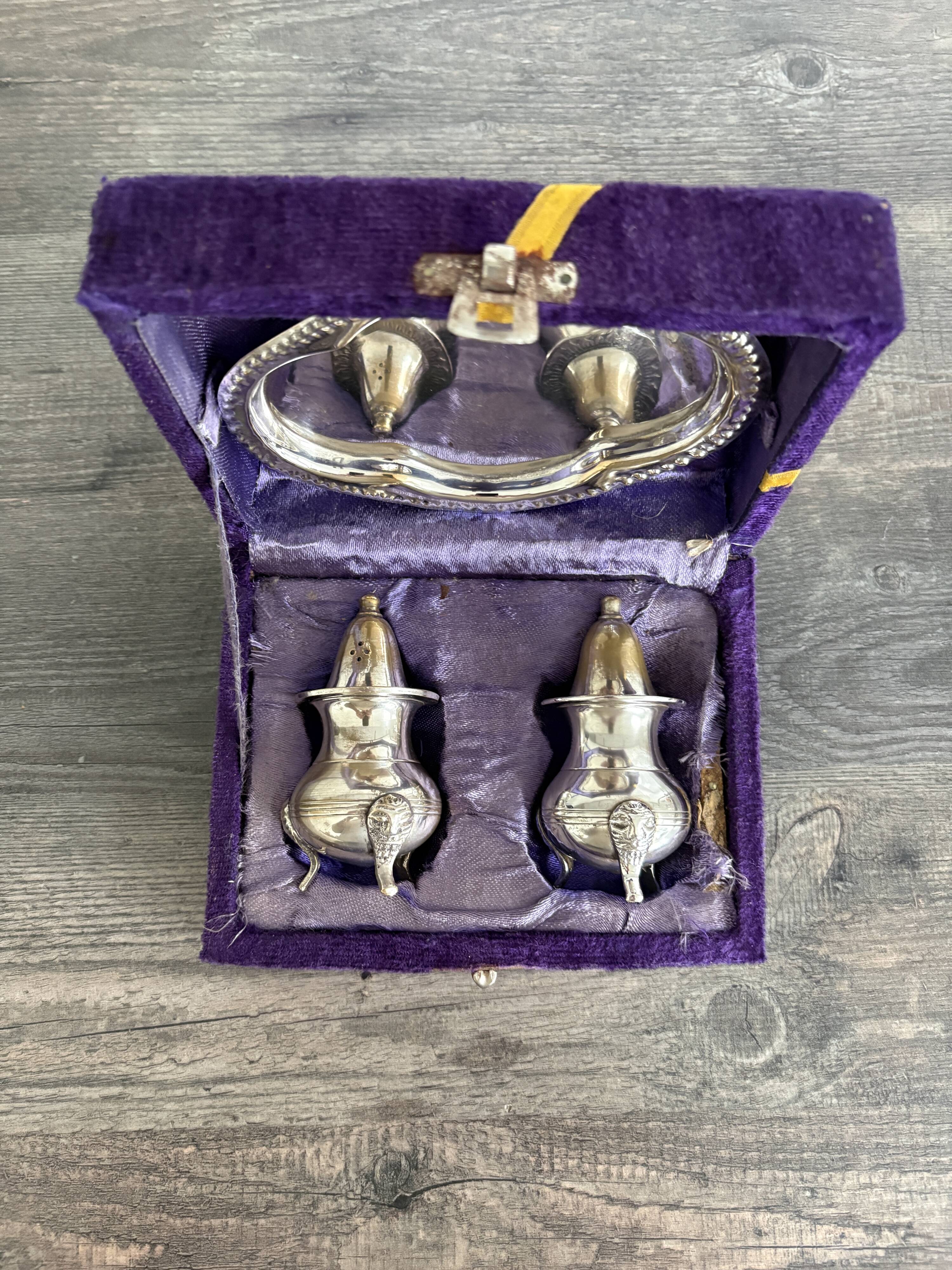 Vintage Salt and Pepper Shaker Set on Tray