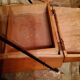 Sewing box from the 50s in wood and black metal