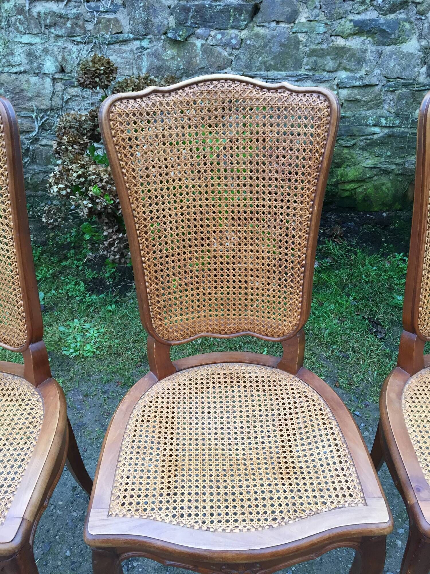 Vintage regency cherry chairs with canned backrests and seats