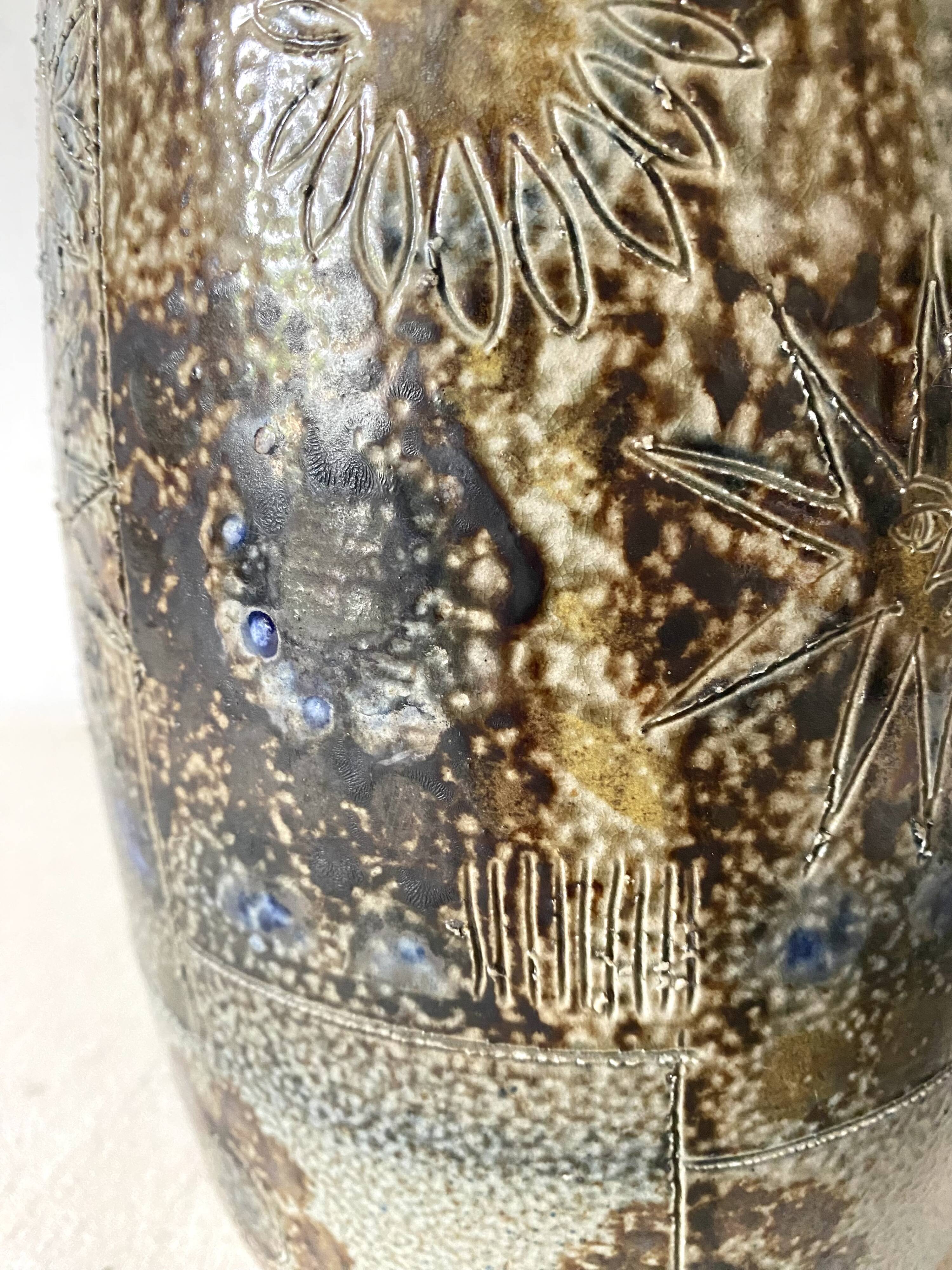 Large enamelled stoneware pitcher JC Courjault Kéraluc signed 31 cm, 1970s