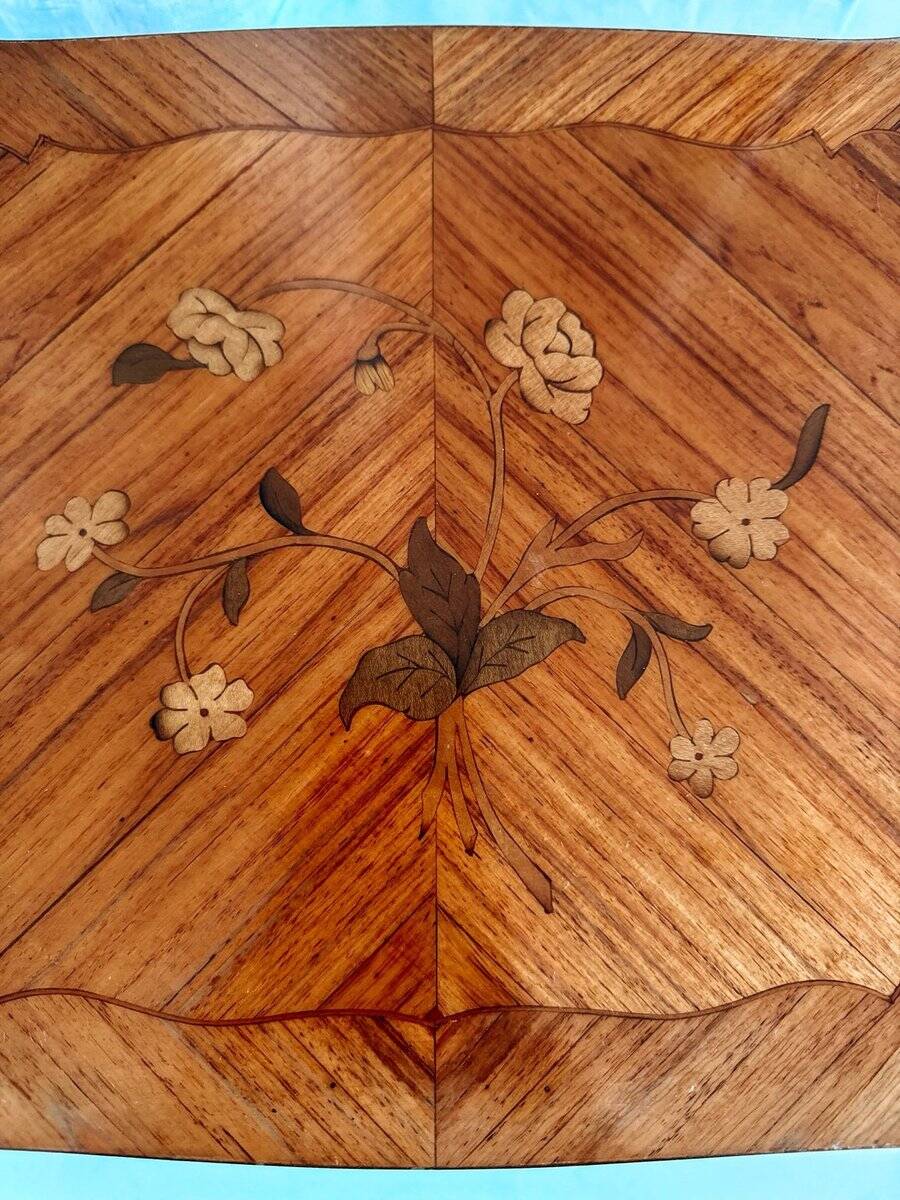Louis XV French bedside tables with floral marquetry, 1940s, set of 2