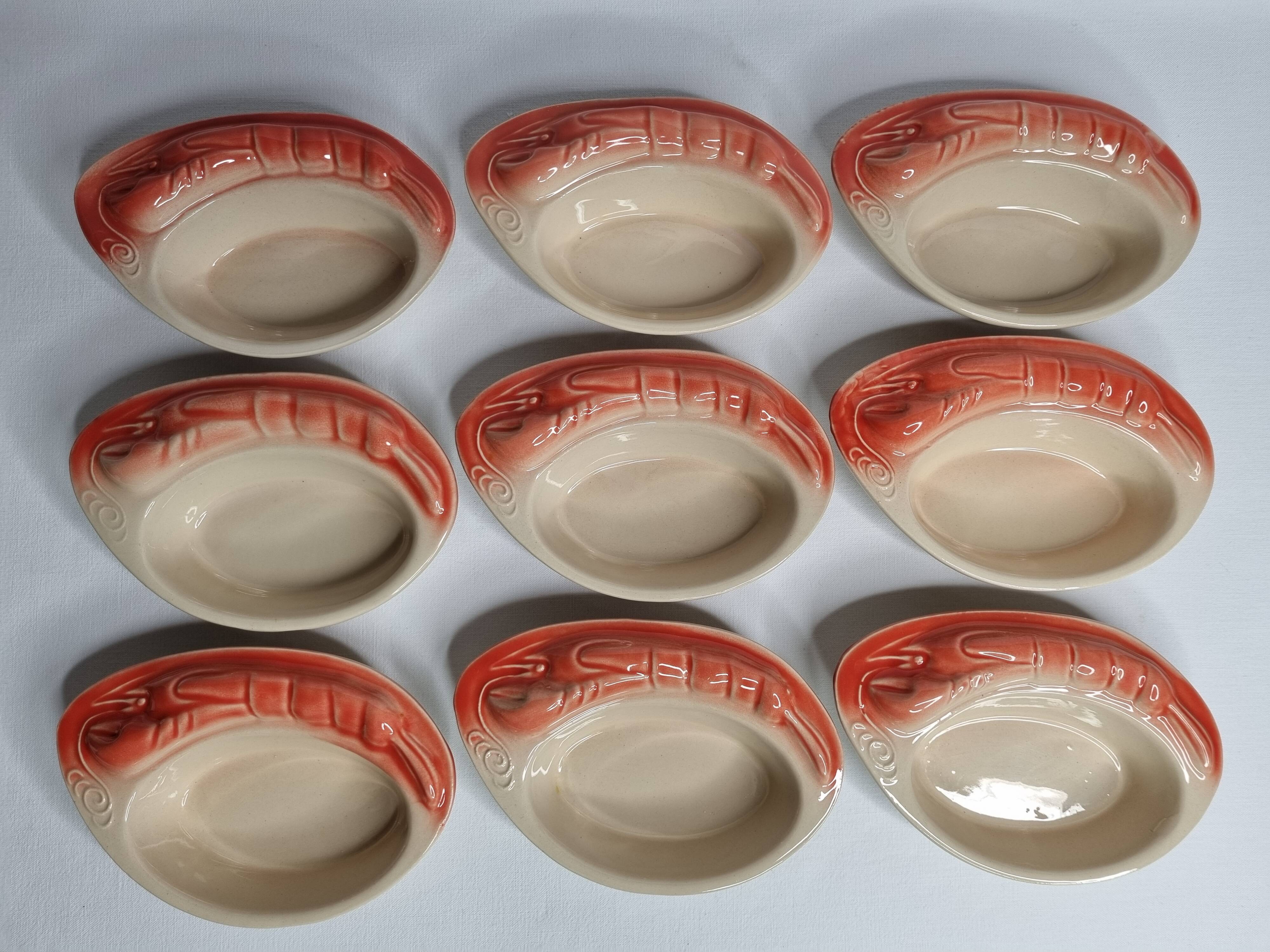 Set of 9 Vintage "Crayfish" Ceramic Bowls, "Charles Amand"
