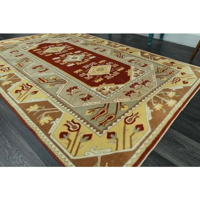 1970s Vintage Turkish Oushak Handmade Wool Cotton Beige Area Rug 155x233