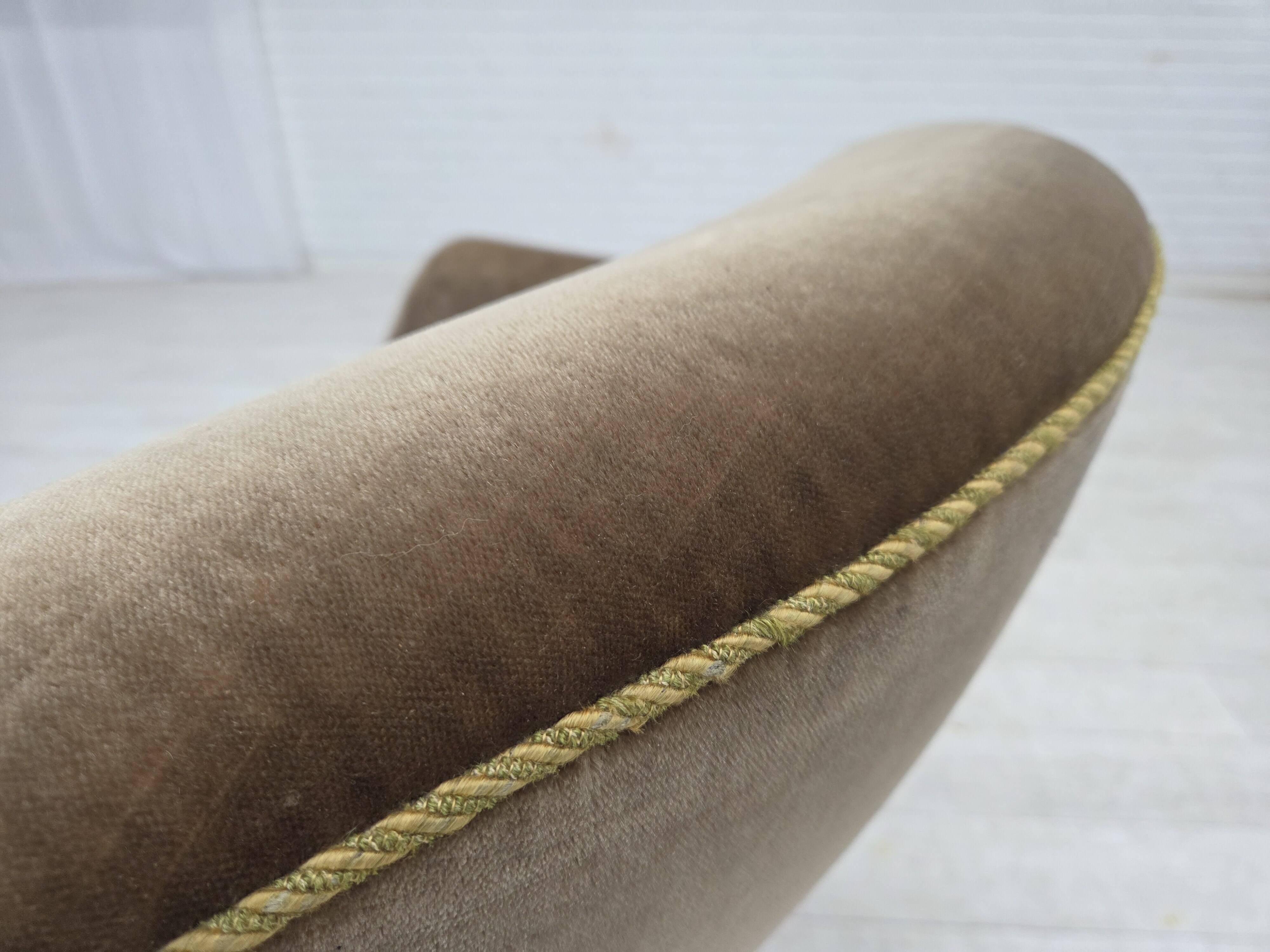 1960s, Danish armchair, original green furniture velour.