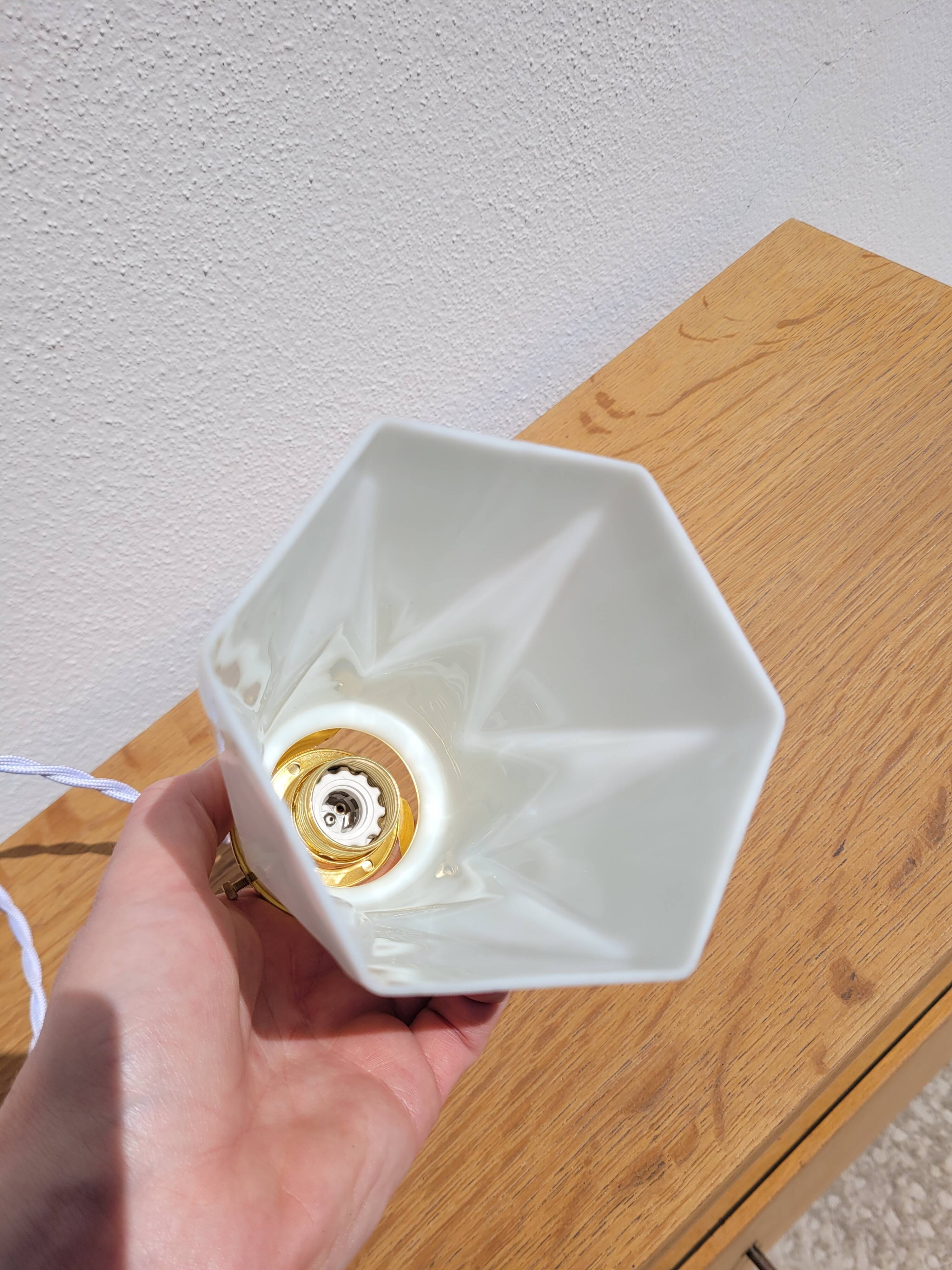 Vintage opaline tulip and brass portable lamp