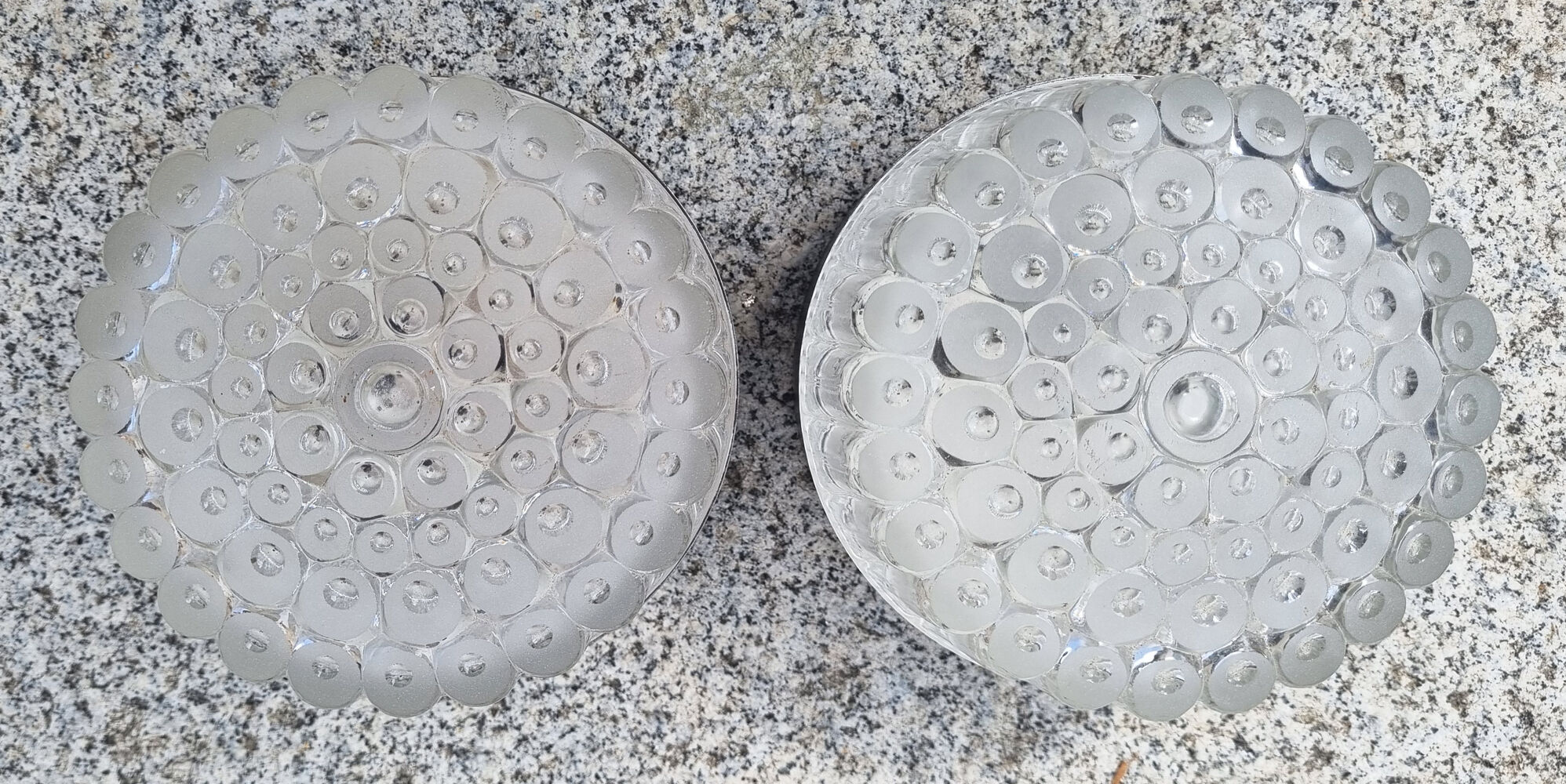 Pair of aluminum and glass wall lights, vintage 50s