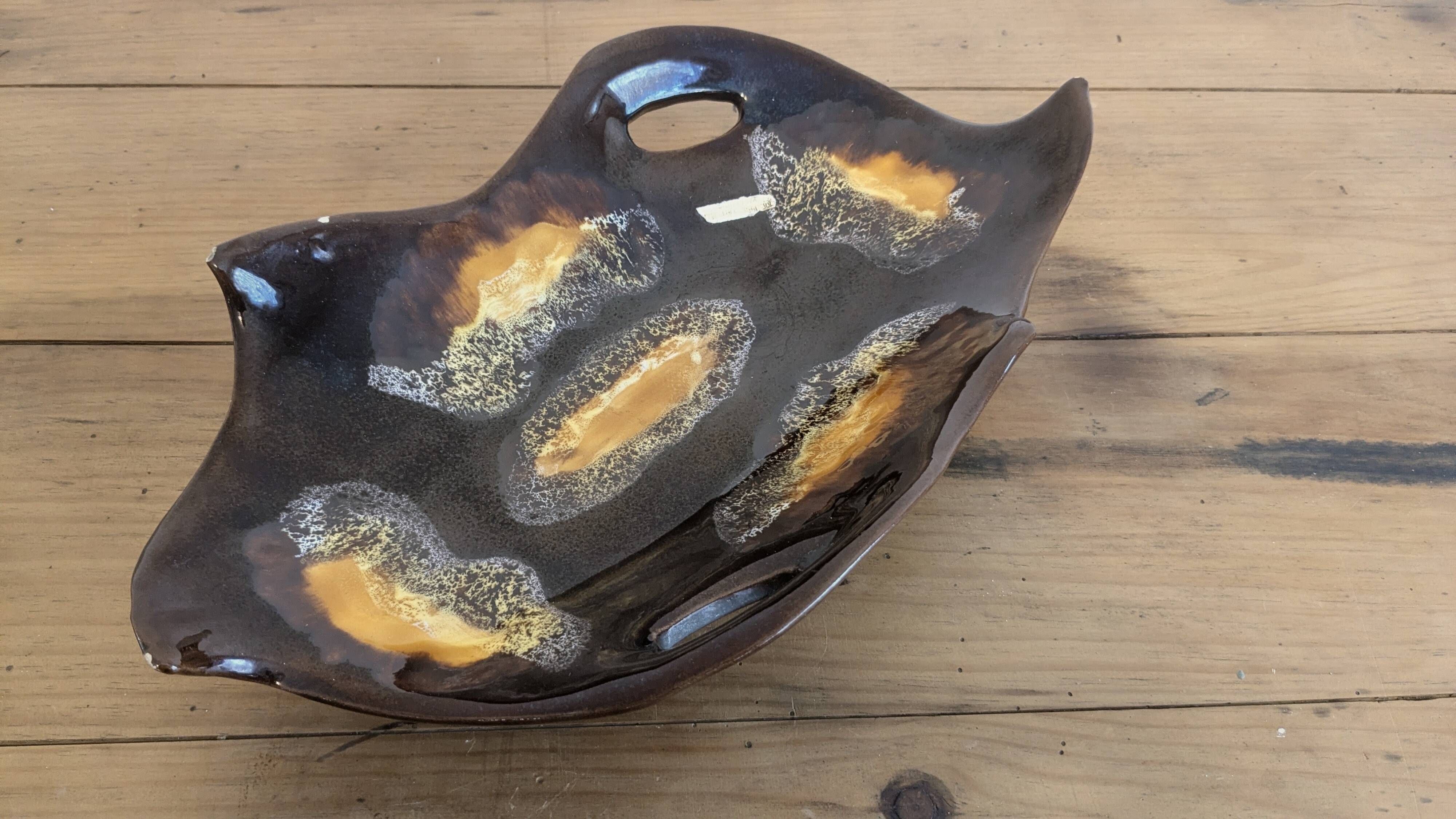 Large vintage ceramic bowl from Vallauris – Brown and orange glaze