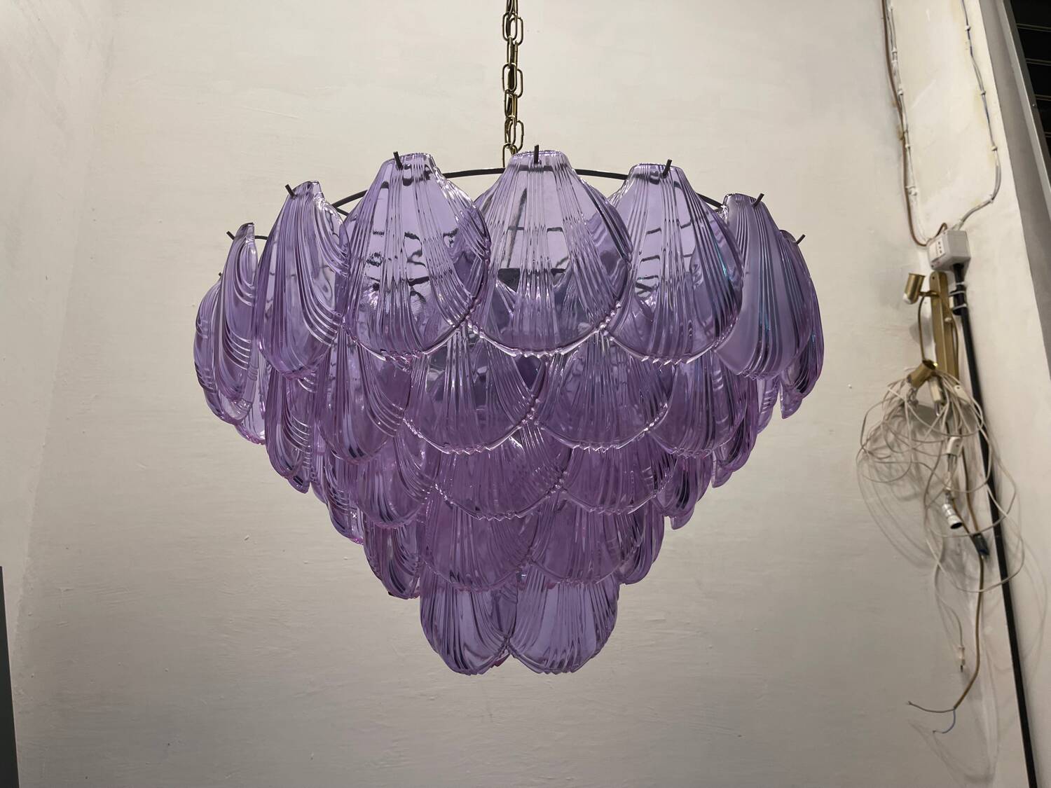 Large Retro Shell Glass Lavender Blue Chandelier