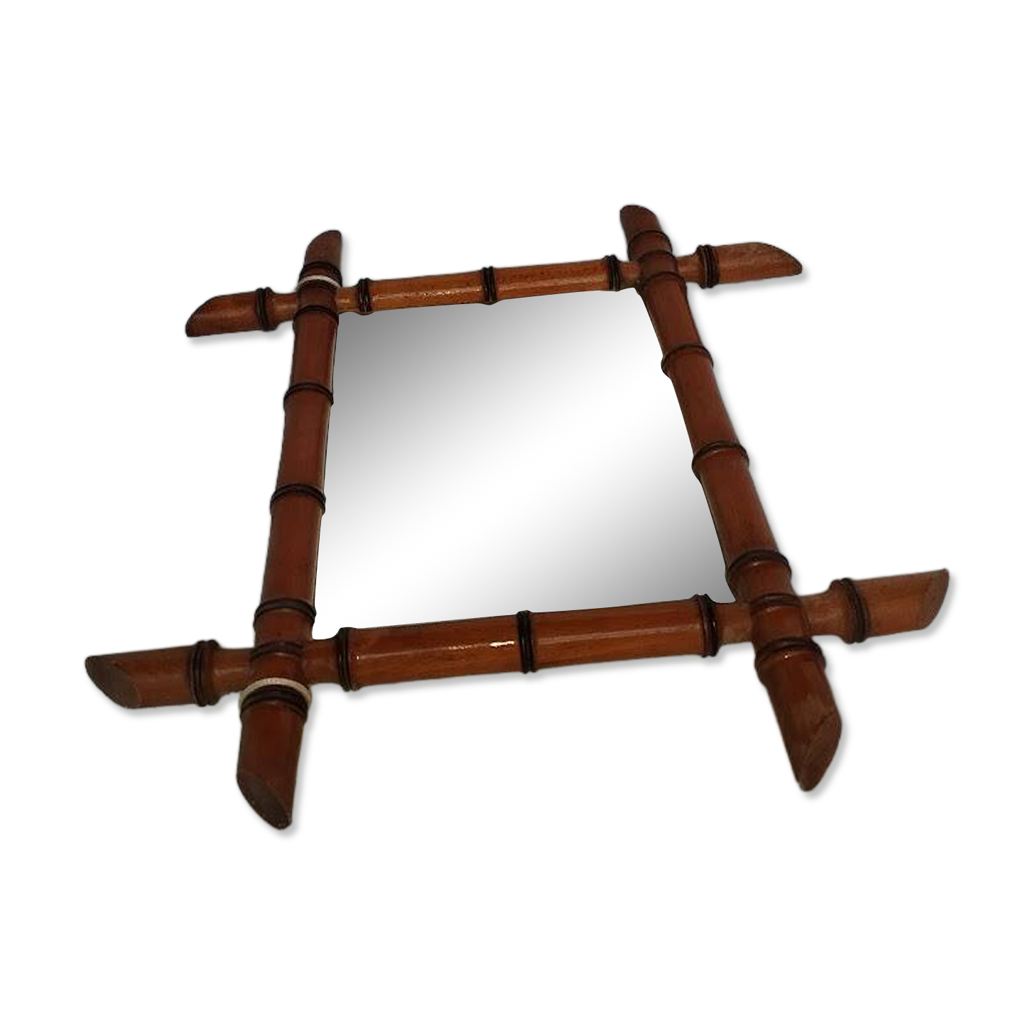 Vintage bamboo mirror – Tower shape – 1960s–70s – Bohemian