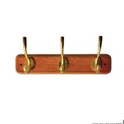 Vintage wall coat rack in lacquered wood - 3 golden hooks