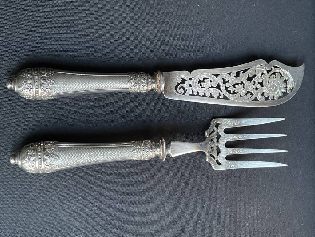 Fish serving cutlery – Silver Head of Minerva