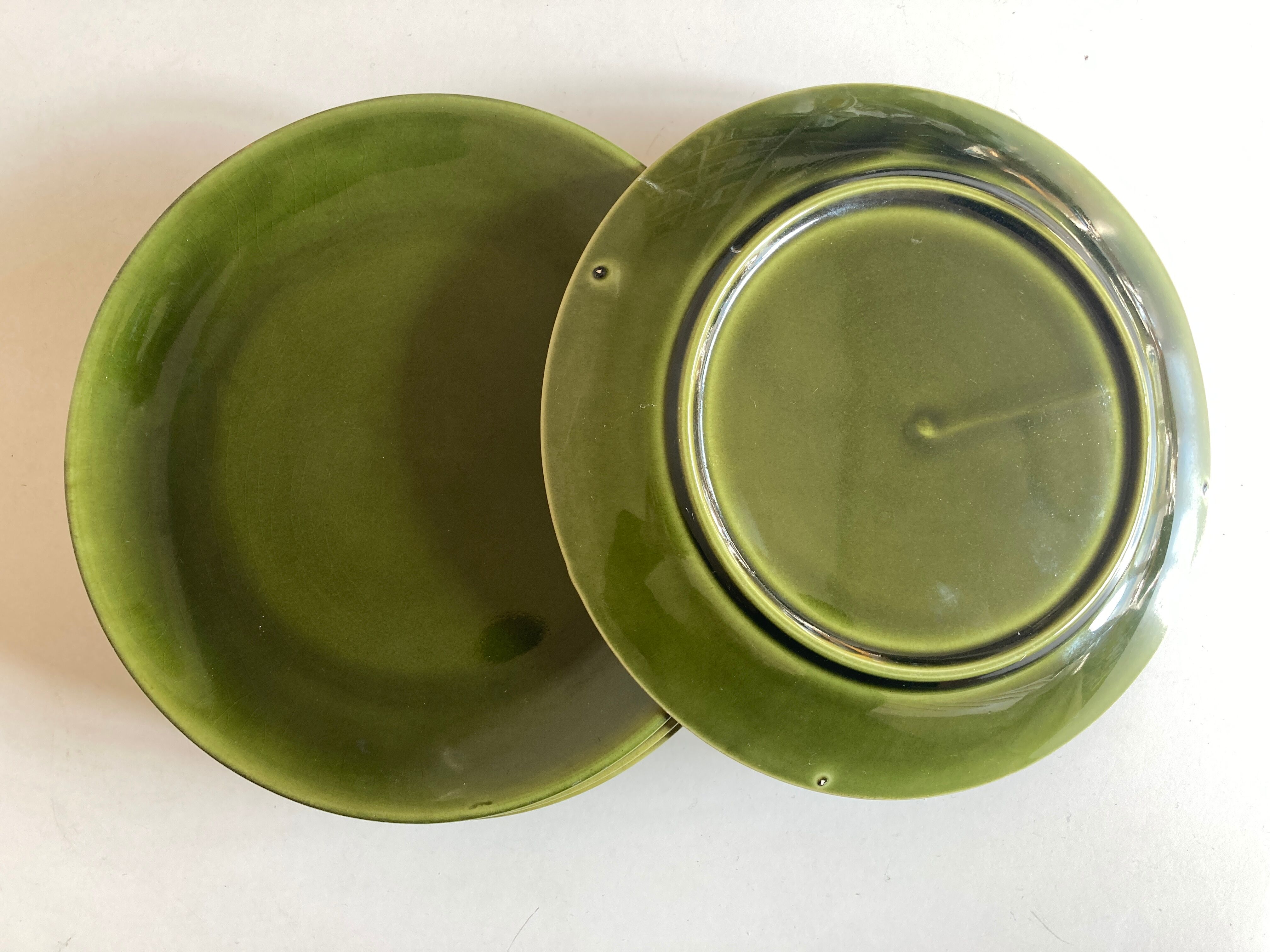 set of 6 flat plates 1960 in green faience