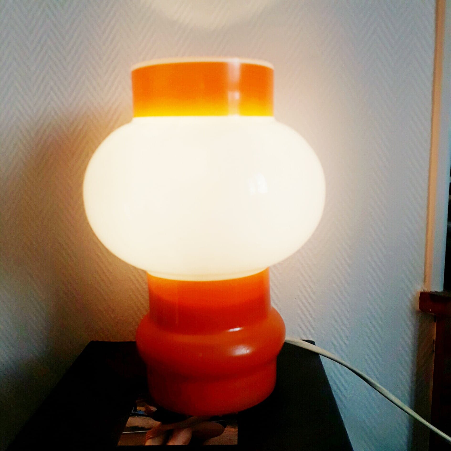 Two-coloured opaline mushroom lamp 70s