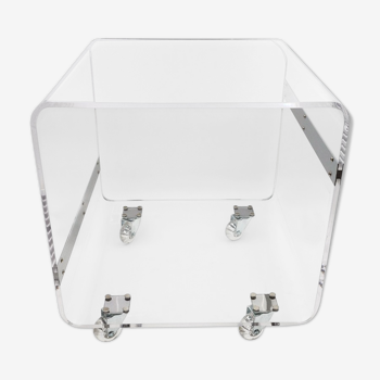 Plexiglas side table on wheels