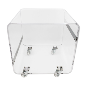 Plexiglas side table on wheels