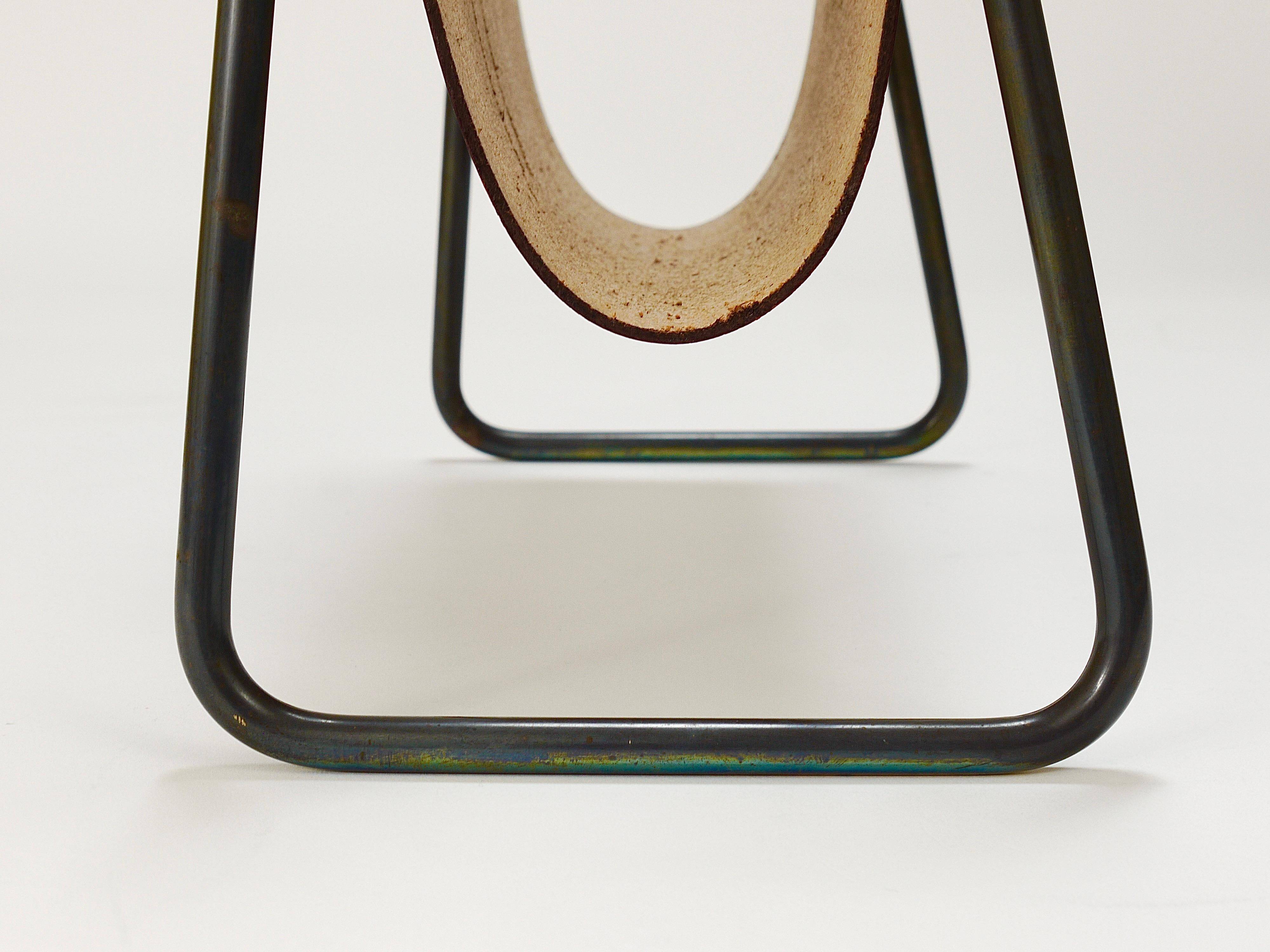 Carl Auböck II Magazine rack Midcentury, brass and brown leather, vintage, Austria