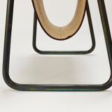 Carl Auböck II Magazine rack Midcentury, brass and brown leather, vintage, Austria