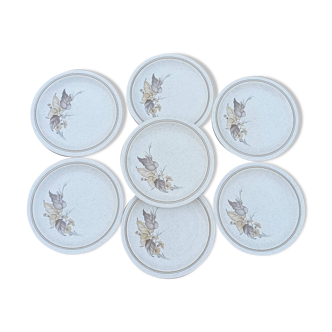 7 assiettes plates feuillage brun/marron de Churchill England Staffordshire